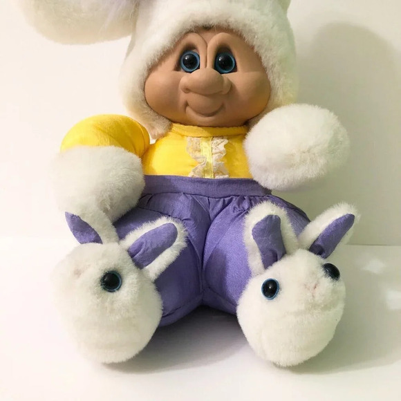 Vintage 1992 Troll Doll Nylon Plush Easter Bunny  Stuffed Animal Plastic Face - Picture 3 of 16